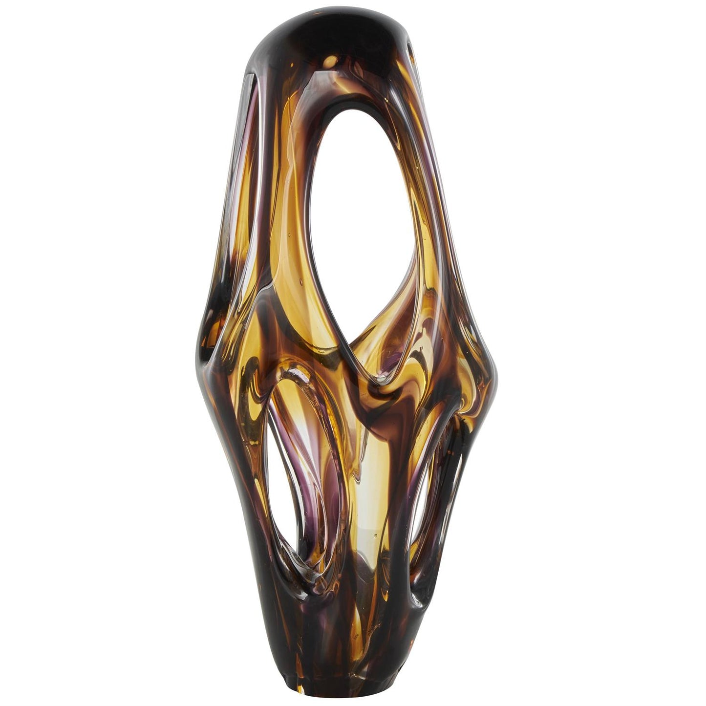 Yellow Glass Abstract Cutout Sculpture with Pink and Amber Accents