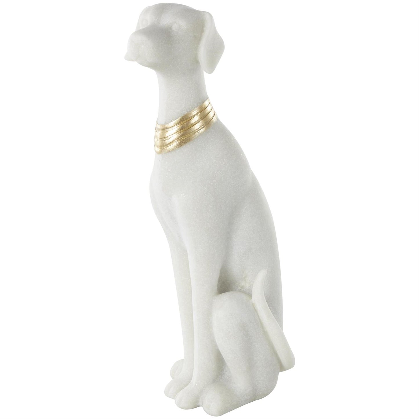 Cream Polystone Dog Sitting Sculpture with Gold Collar