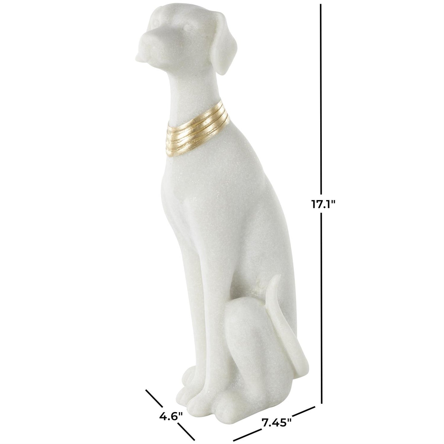 Cream Polystone Dog Sitting Sculpture with Gold Collar