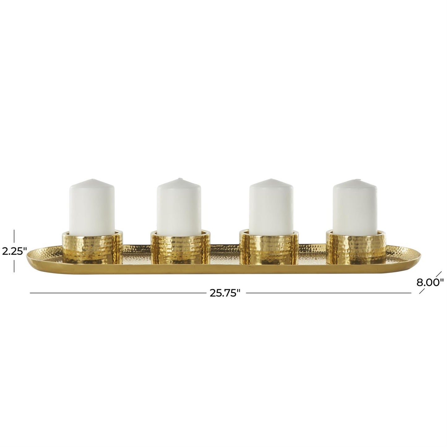 Gold Stainless Steel Metal 4 Candle Candelabra with Attached Tray