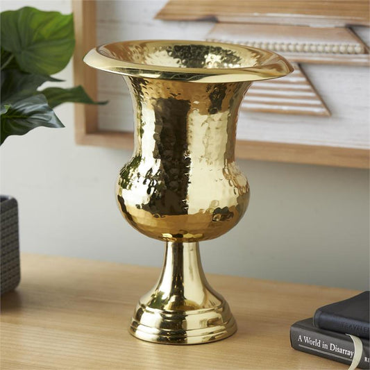 Gold Aluminum Metal Goblet Inspired Hammered Vase