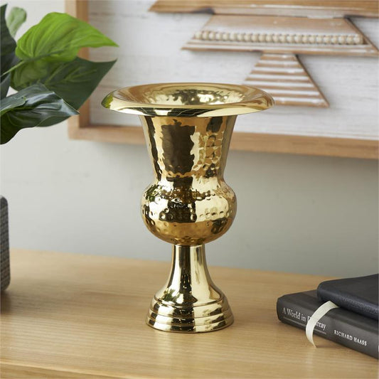 Gold Aluminum Metal Goblet Inspired Hammered Vase