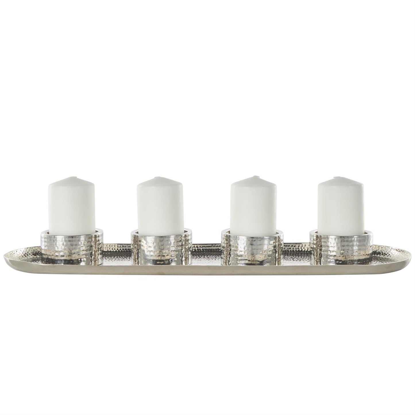 Silver Stainless Steel Metal 4 Candle Candelabra with Attached Tray