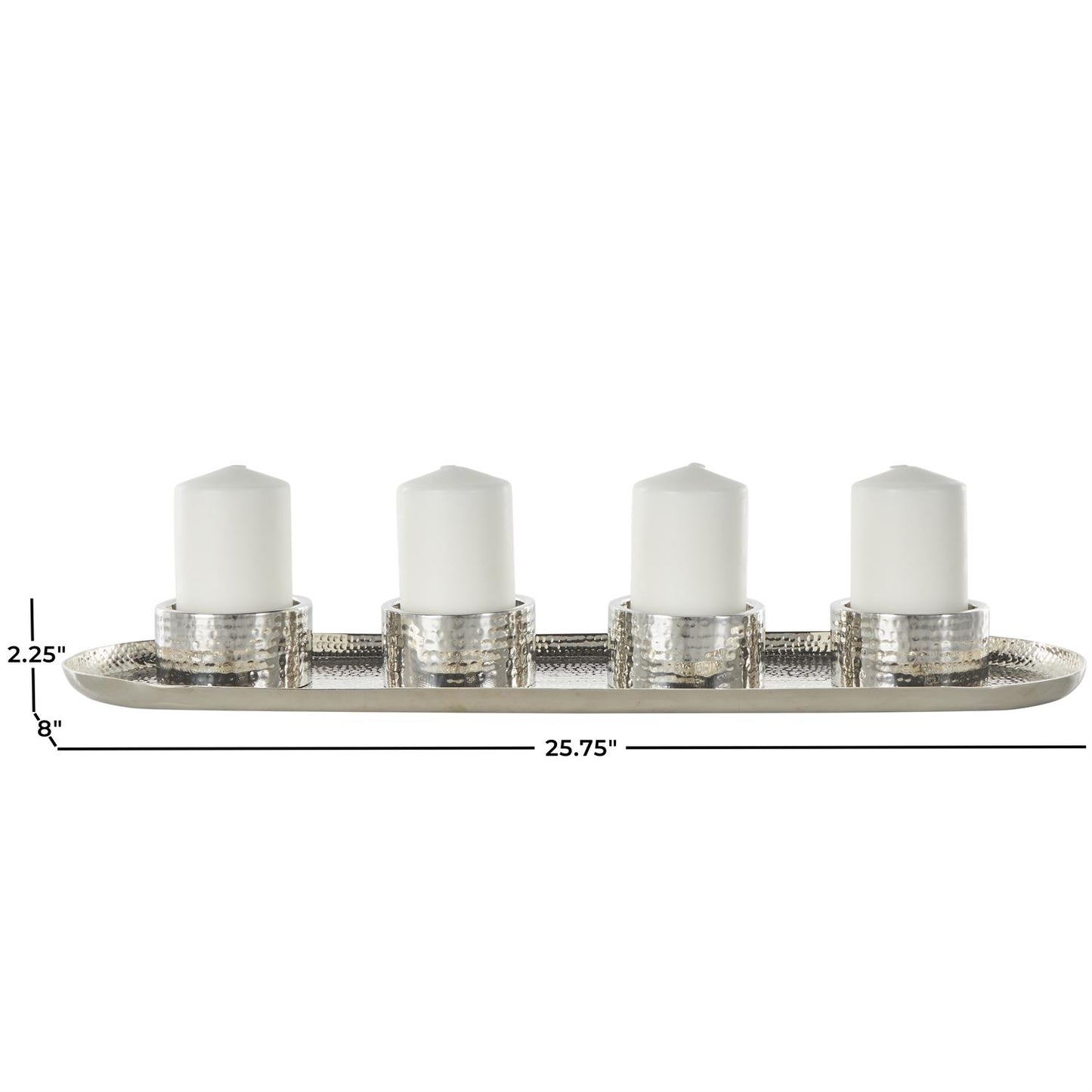 Silver Stainless Steel Metal 4 Candle Candelabra with Attached Tray