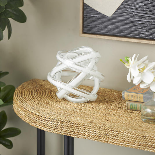 White Glass Knot Twisted Sculpture