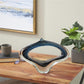 Dark Blue Glass Abstract Cutout Oval Ombre Sculpture with Bubble Texturing and Clear Accents