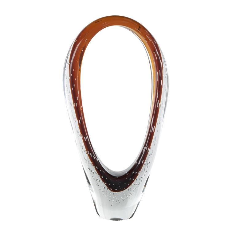 Copper Glass Abstract Cutout Oval Ombre Sculpture with Bubble Texturing and Clear Accents