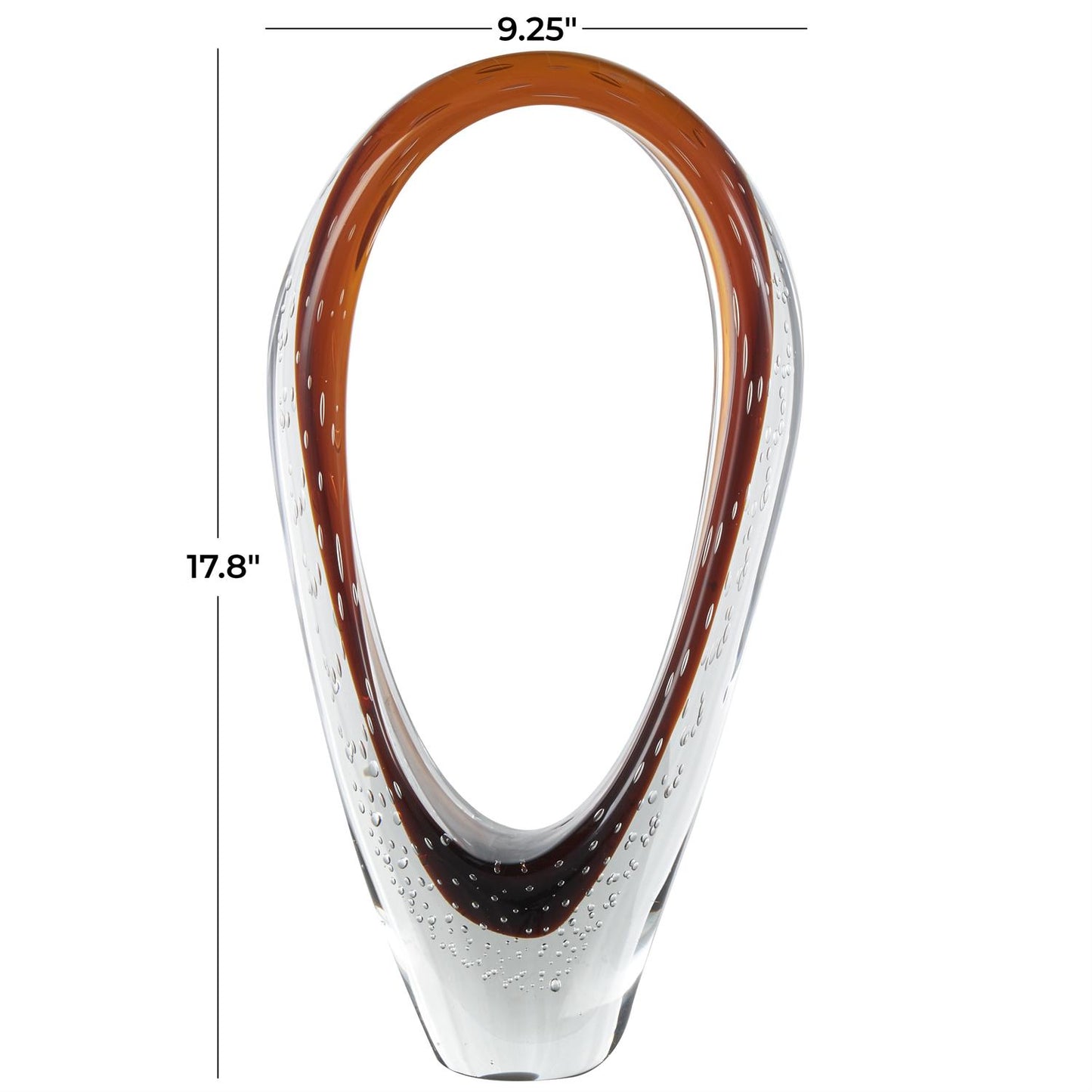 Copper Glass Abstract Cutout Oval Ombre Sculpture with Bubble Texturing and Clear Accents