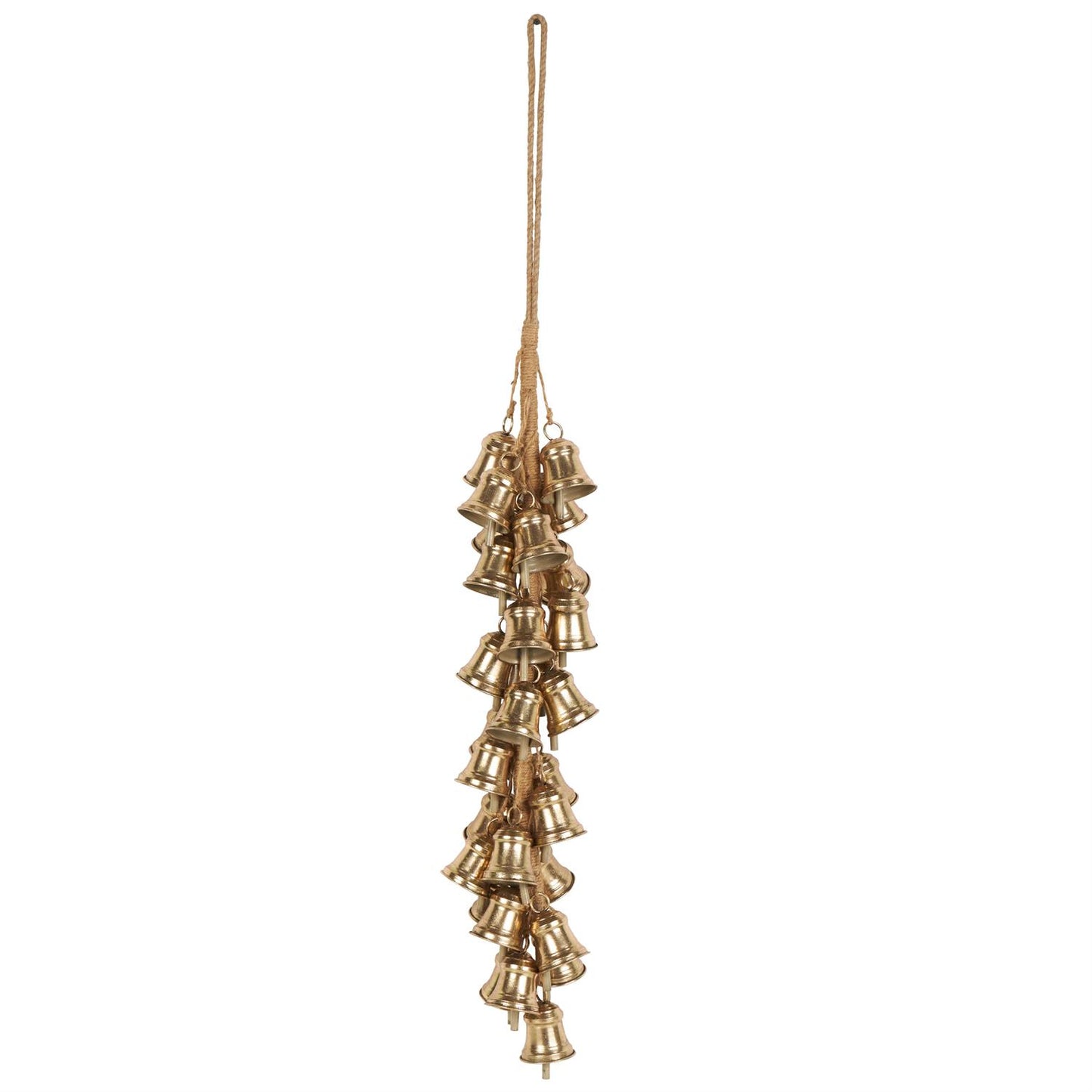 Gold Metal Long Cluster Decorative Bells with Jute Hanging Rope