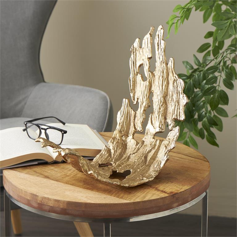 Gold Aluminum Metal Leaf Angled Leaf Decorative Bowl with Cutouts