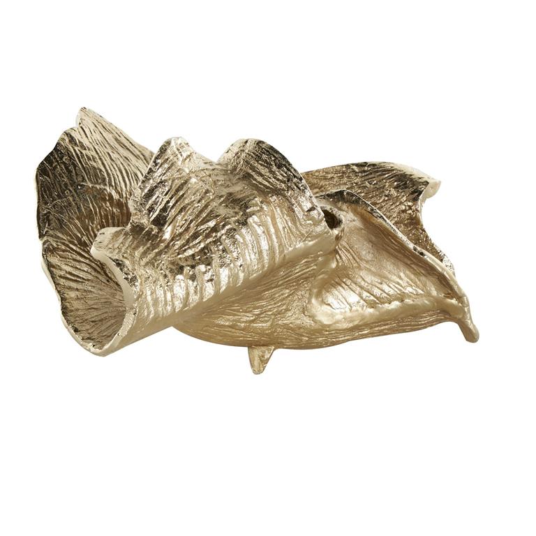 Gold Aluminum Metal Abstract Textured Folded Leaf Decorative Bowl