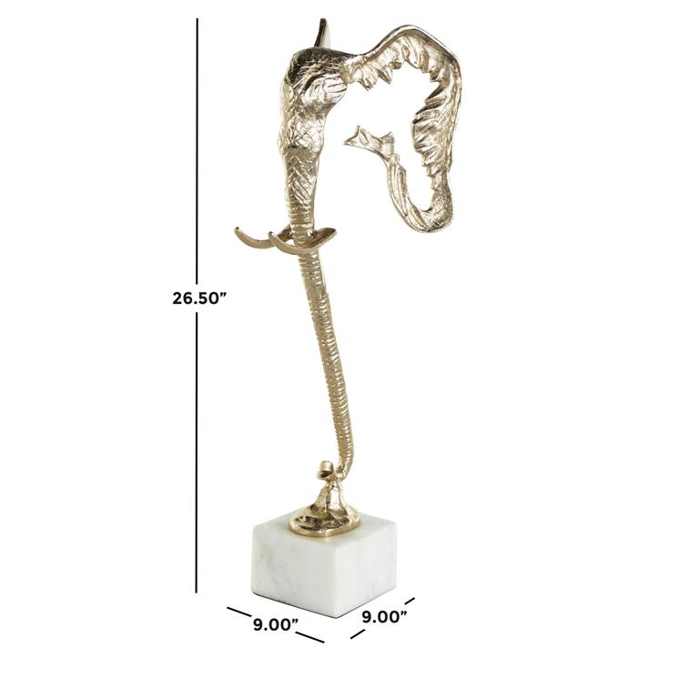 Gold Aluminum Metal Elephant Tall Cutout Silhouette Sculpture with Marble Base