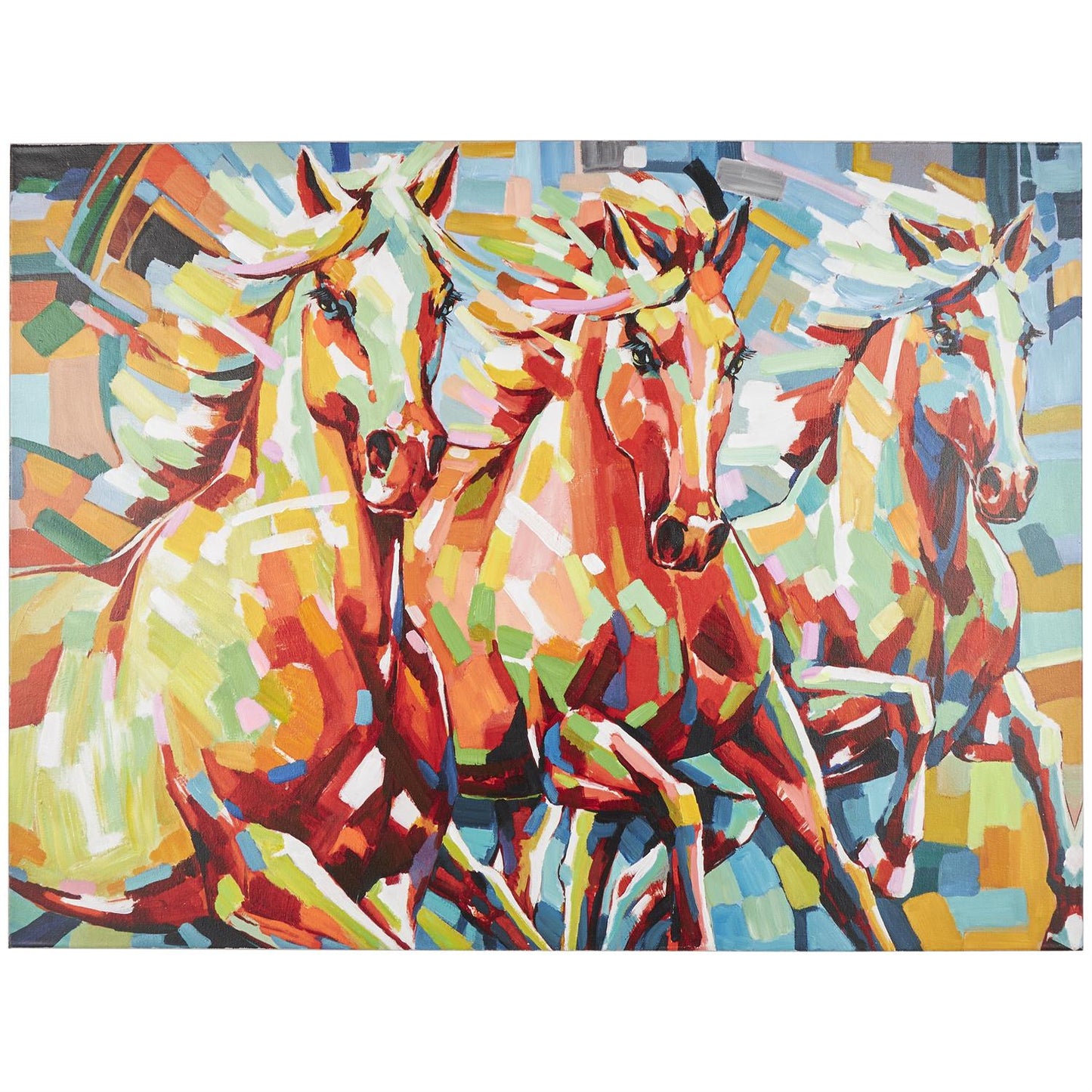 Multi Colored Canvas Horse Abstract Paint Splatter Wall Art with Abstract Paint Stroke Design