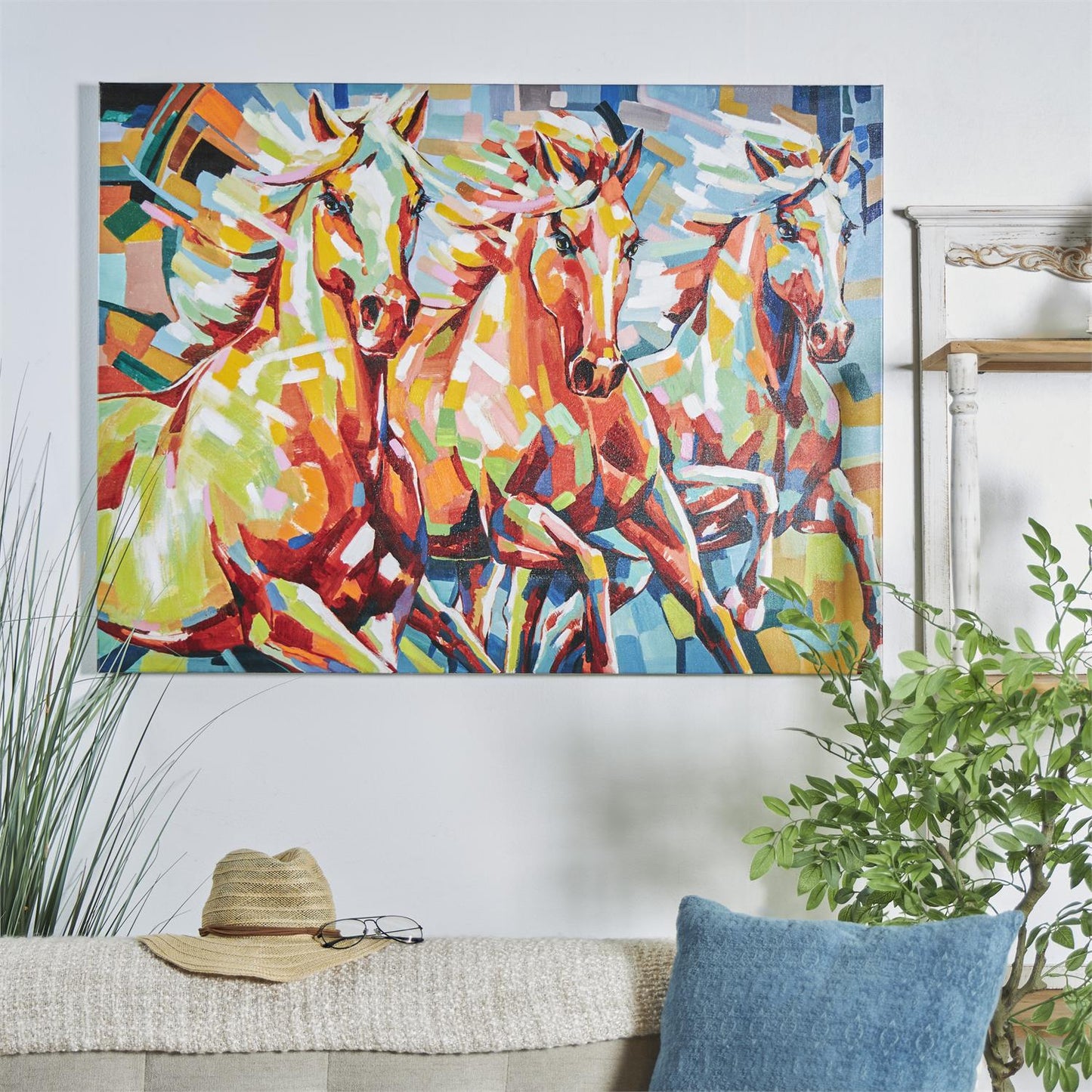 Multi Colored Canvas Horse Abstract Paint Splatter Wall Art with Abstract Paint Stroke Design