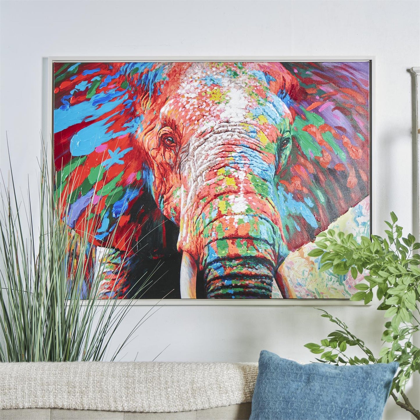 CosmoLiving by Cosmopolitan Multi Colored Canvas Elephant Abstract Paint Splatter Wall Art with Abstract Paint Strokes and Spotted Detailing