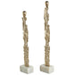 Gold Aluminum Metal Abstract Tall Textured Figurine Sculpture with Marble Bases, Set of 2