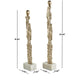 Gold Aluminum Metal Abstract Tall Textured Figurine Sculpture with Marble Bases, Set of 2