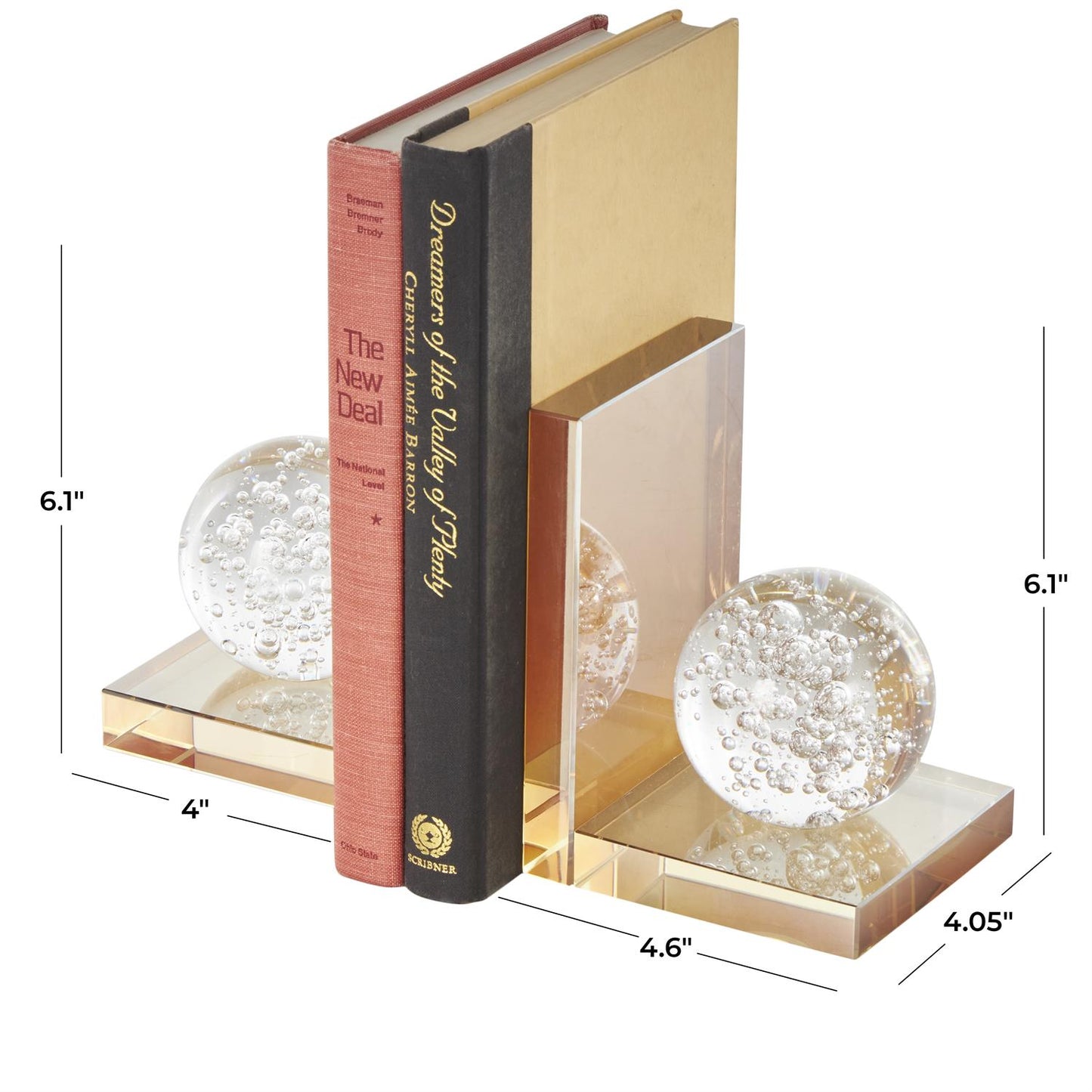 Gold Glass Geometric Bookends with Clear Orbs and Bubble Texturing, Set of 2