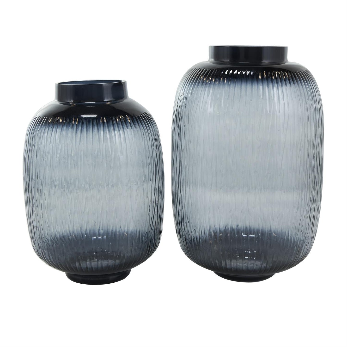 Black Glass Textured Ombre Vase Set of 2 13",11"H