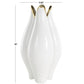 White Ceramic Dimensional Tulip Shaped Vase with Metallic Gold Rim