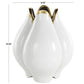 White Ceramic Dimensional Tulip Shaped Vase with Metallic Gold Rim