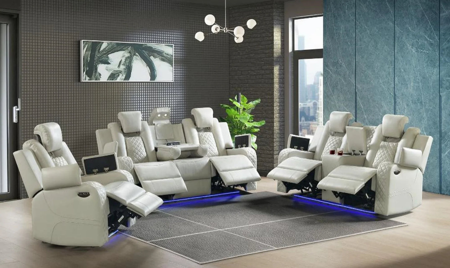 Carlos Power Reclining Sofa w/LED Lighting in Pebble Oyster