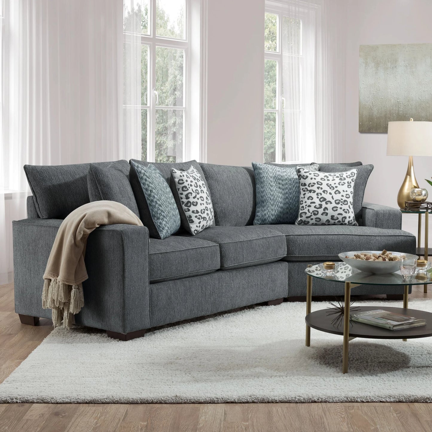 Teal/Slate Love/Cuddler Sectional CLEARANCE