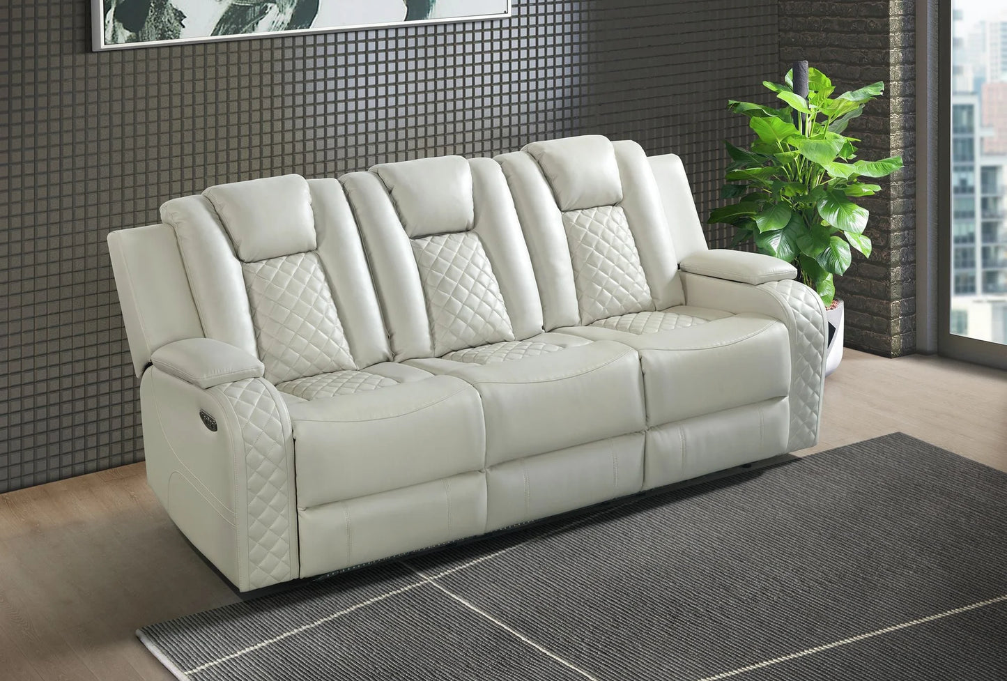Carlos Power Reclining Sofa w/LED Lighting in Pebble Oyster