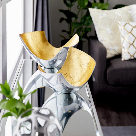Gold Aluminum Decorative Bowl with Gold Interior set of 2