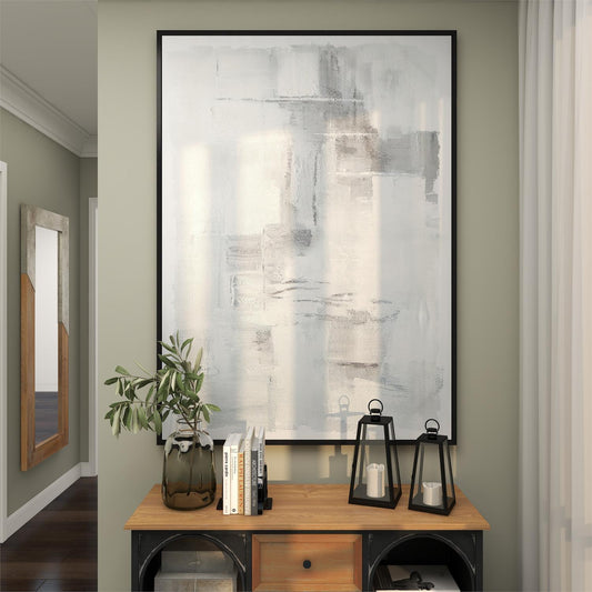 Gray Canvas Abstract Framed Wall Art with Black Frame