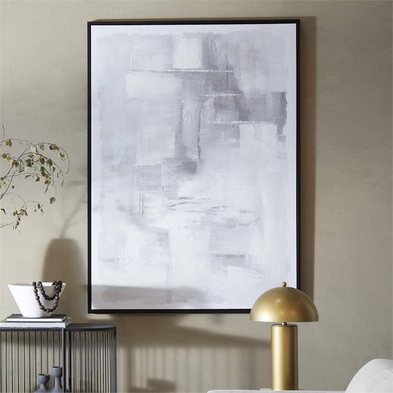 Gray Canvas Abstract Framed Wall Art with Black Frame