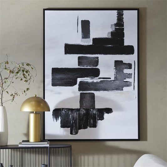 Black Canvas Abstract Lines and Shapes Framed Wall Art with Black Frame