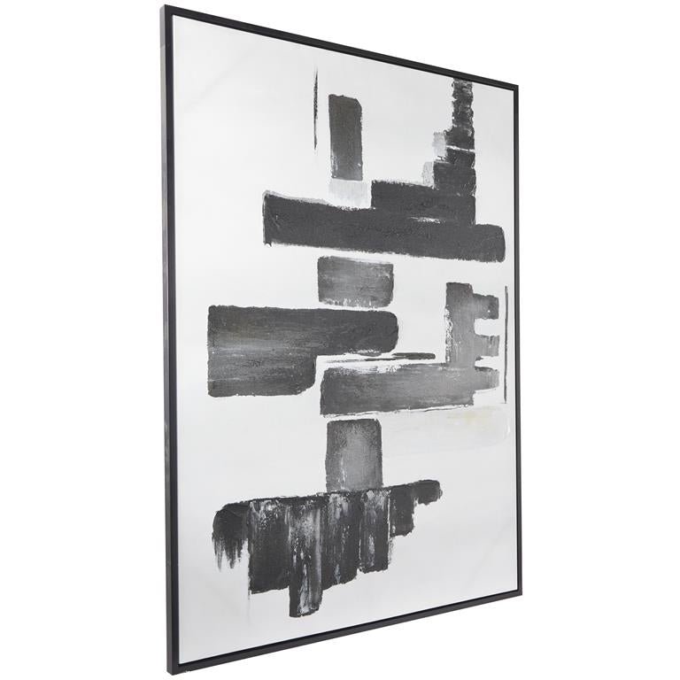 Black Canvas Abstract Lines and Shapes Framed Wall Art with Black Frame