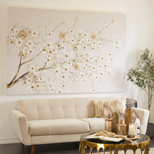 White Canvas Floral Branch Wall Decor