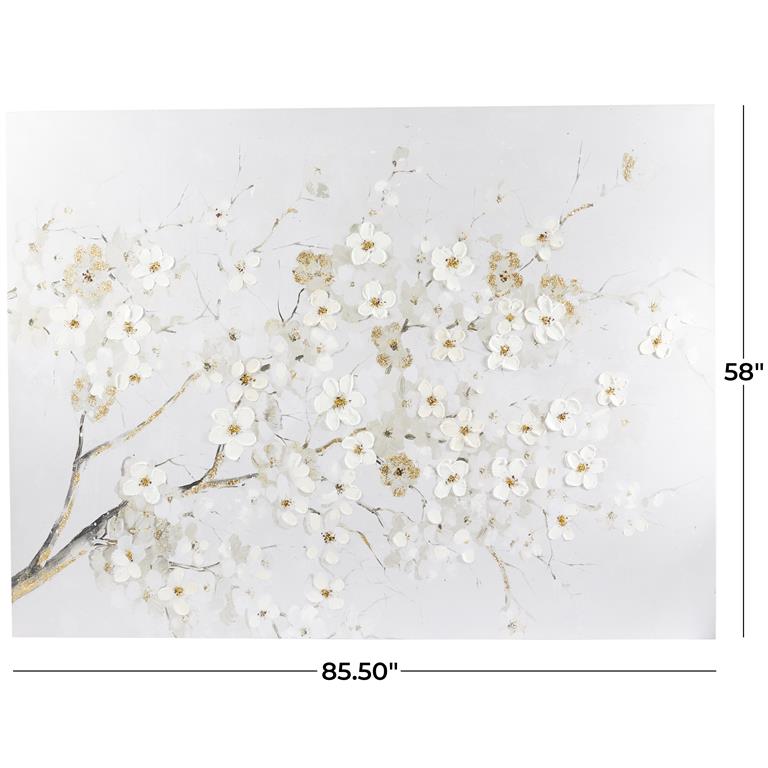 White Canvas Floral Branch Wall Decor