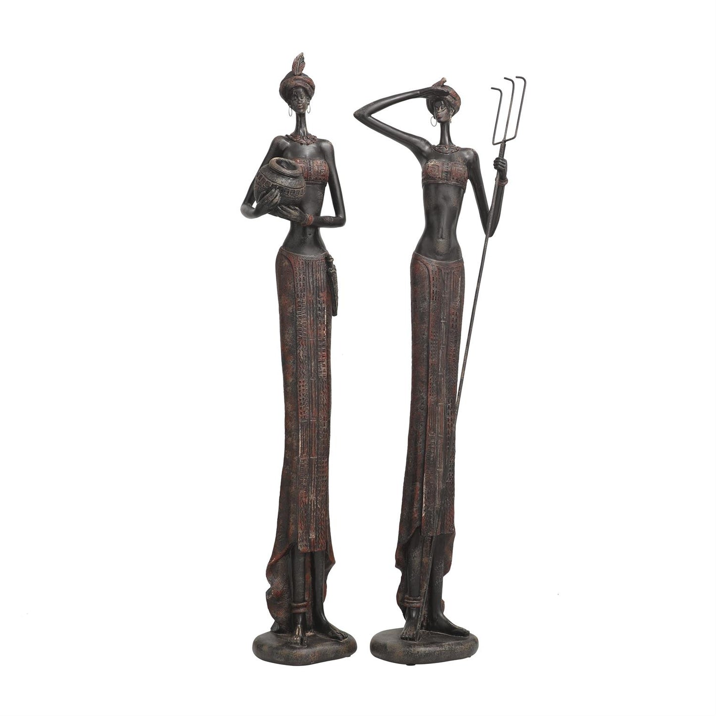 Red Polystone People Handmade Tall African Women set of 2