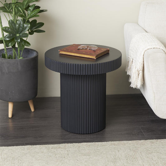BLACK WOODEN DIMENSIONAL RIBBED ACCENT TABLE