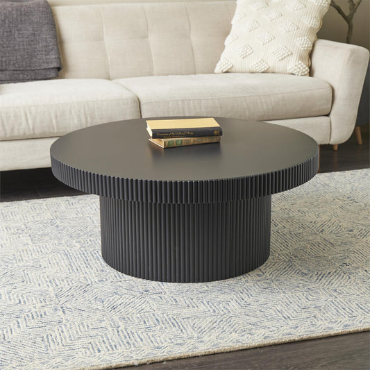 BLACK WOODEN DIMENSIONAL RIBBED COFFEE TABLE