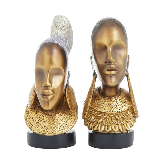 Gold Polystone Woman African Sculpture set of 2