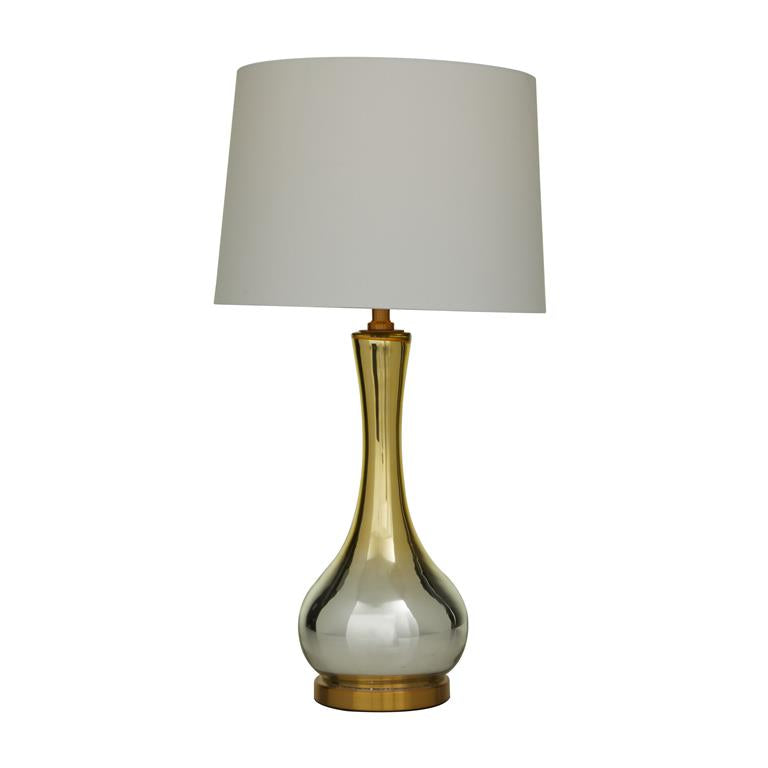 Gold Glass Table Lamp with Drum Shade, 15" x 15" x 27"