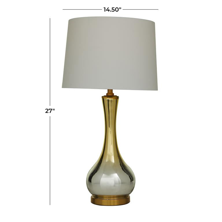 Gold Glass Table Lamp with Drum Shade, 15" x 15" x 27"