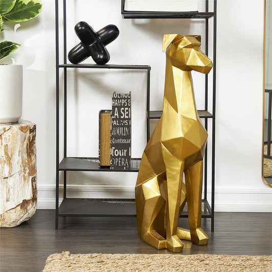 Gold Polystone Dog Sculpture 9"x11"x30"