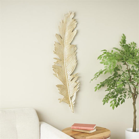 Gold Polystone Bird Large Metallic Feather Home Wall Decor, 14" x 2" x 47"