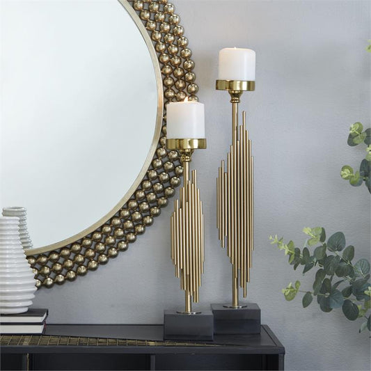 Gold Stainless Steel Vertical pipe Stand Candle Holder