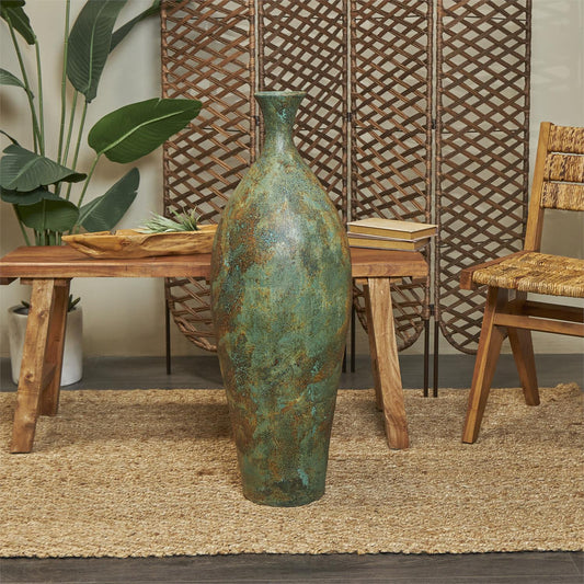 Green Ceramic Tall Distressed Antique Style Vase