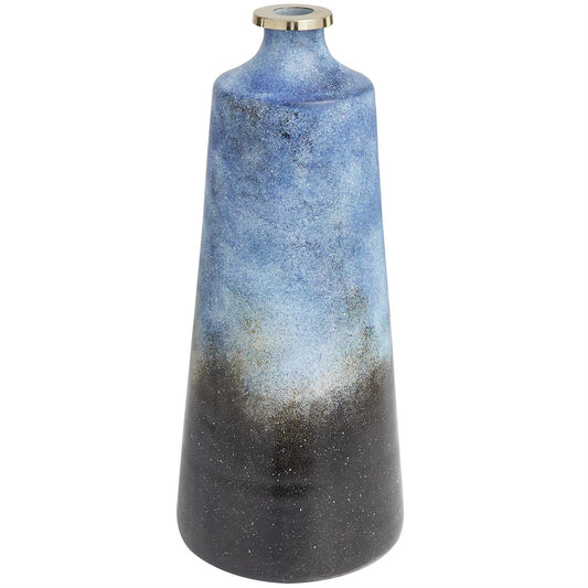 Blue glass Abstract Galaxy Inspired Vase with Gold Top