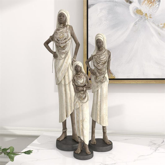 White polystone Woman Standing African Sculpture set of 3