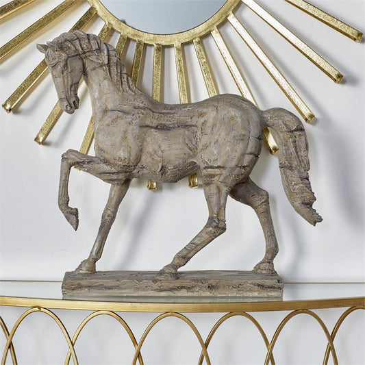 Beige Polystone Horse prancing  Sculpture