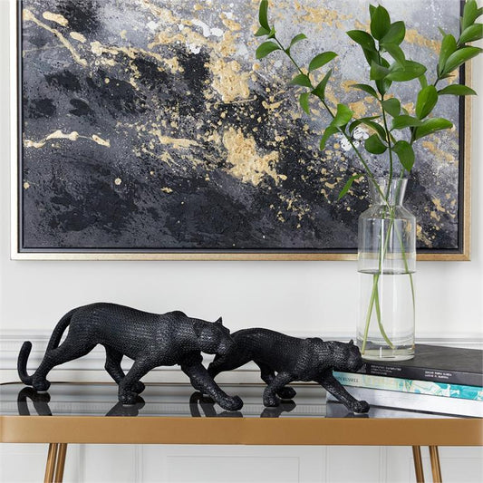 Black  polystone Leopard Sculpture set of 2