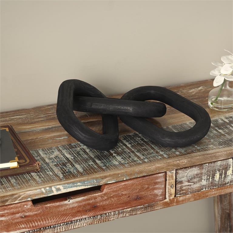 Black Wood Chain Distressed Matte 3 Link Sculpture